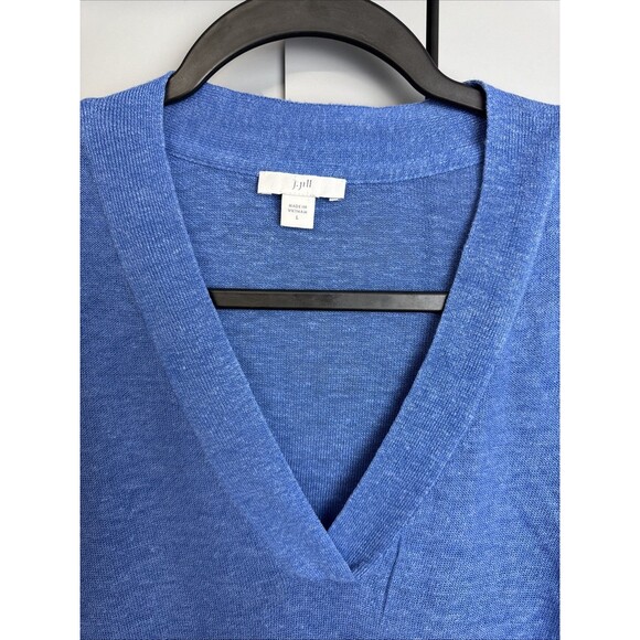 J. Jill Tunic Sweater Dress Blue Womens Large Linen Blend 3/4 Sleeve Side Slit - Picture 2 of 9